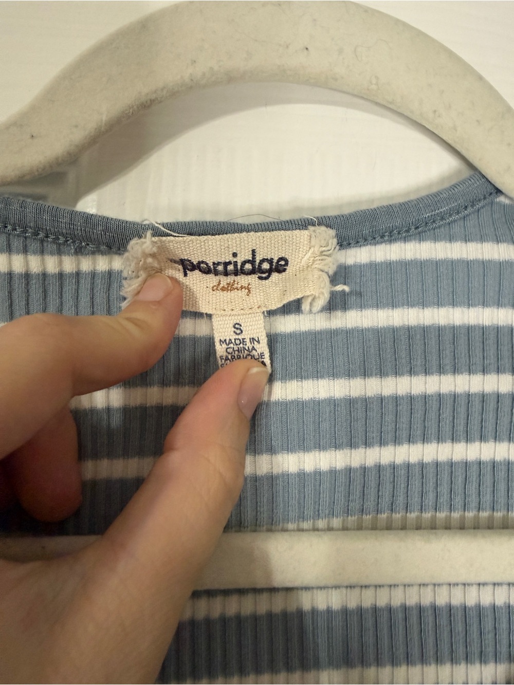 Anthropologie Porridge Striped Puff-Sleeve Tie-Neck Top in Light Blue - Picture 5 of 7